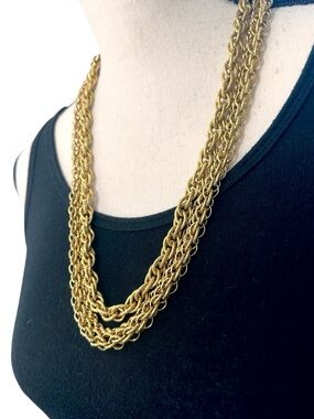 💛Vintage Triple Strand Gold Tone Rope Chain Necklace